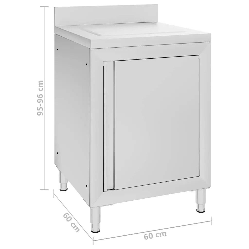 Commercial Kitchen Cabinet Drainboard Stainless Steel Work Table 60 x 60 x 96 cm
