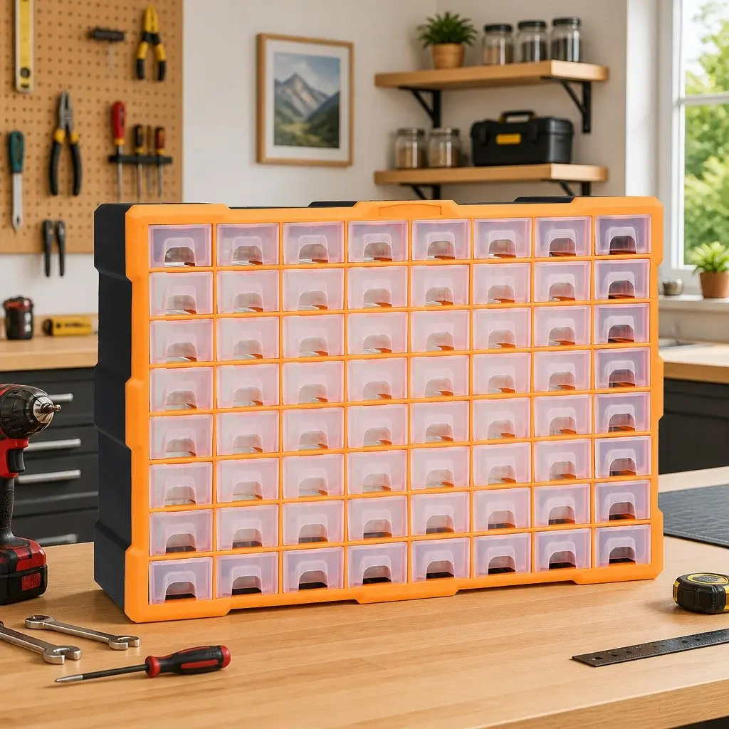 Multi-Drawer Organiser Tool Storage Box 64 Drawers Hardware Fasteners Organiser Orange