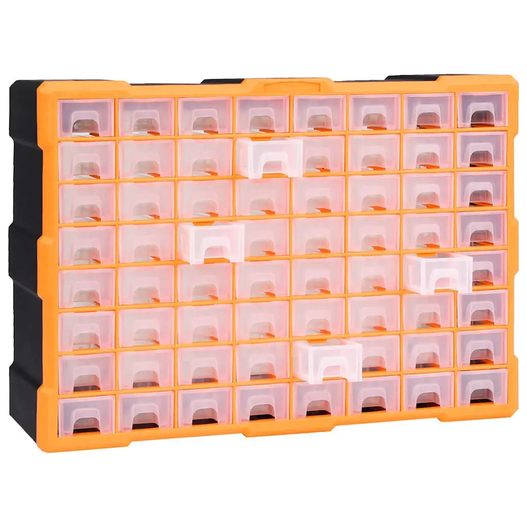 Multi-Drawer Organiser Tool Storage Box 64 Drawers Hardware Fasteners Organiser Orange