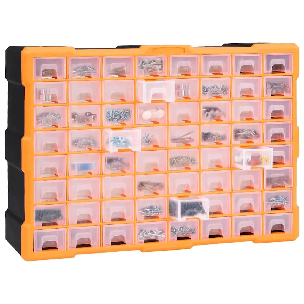 Multi-Drawer Organiser Tool Storage Box 64 Drawers Hardware Fasteners Organiser Orange