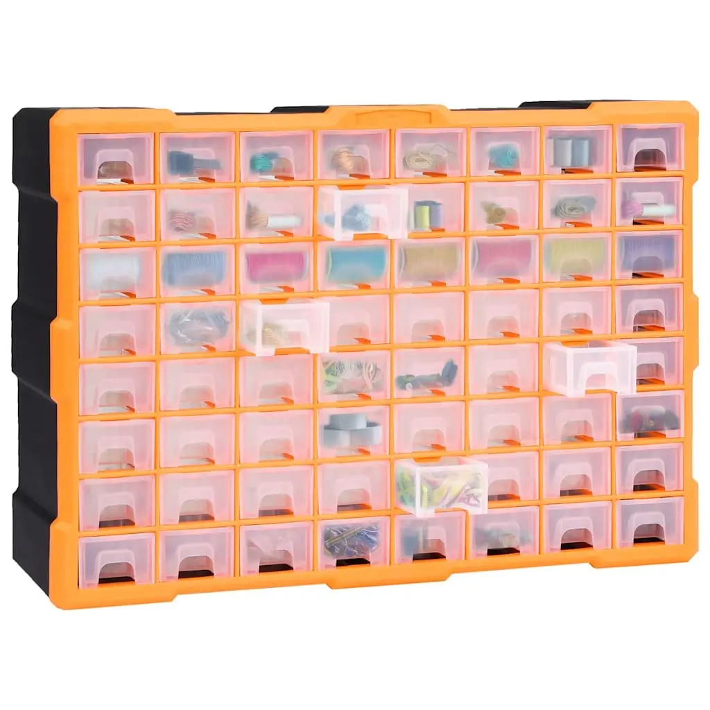 Multi-Drawer Organiser Tool Storage Box 64 Drawers Hardware Fasteners Organiser Orange