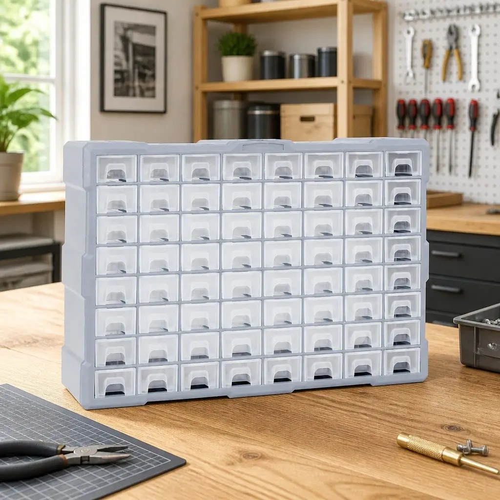 Tool Organiser Storage Box 64 Drawer Multi-Compartment Grey 52x16x37.5cm