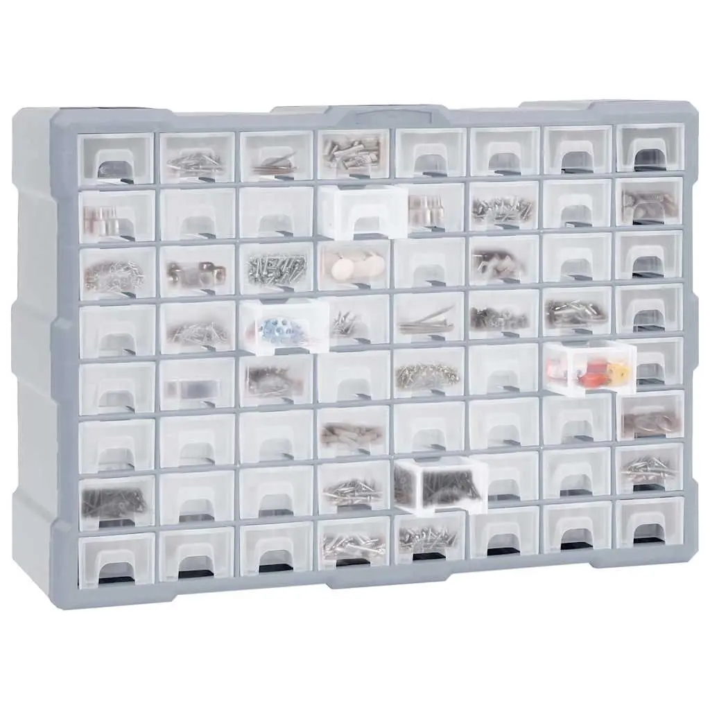 Tool Organiser Storage Box 64 Drawer Multi-Compartment Grey 52x16x37.5cm