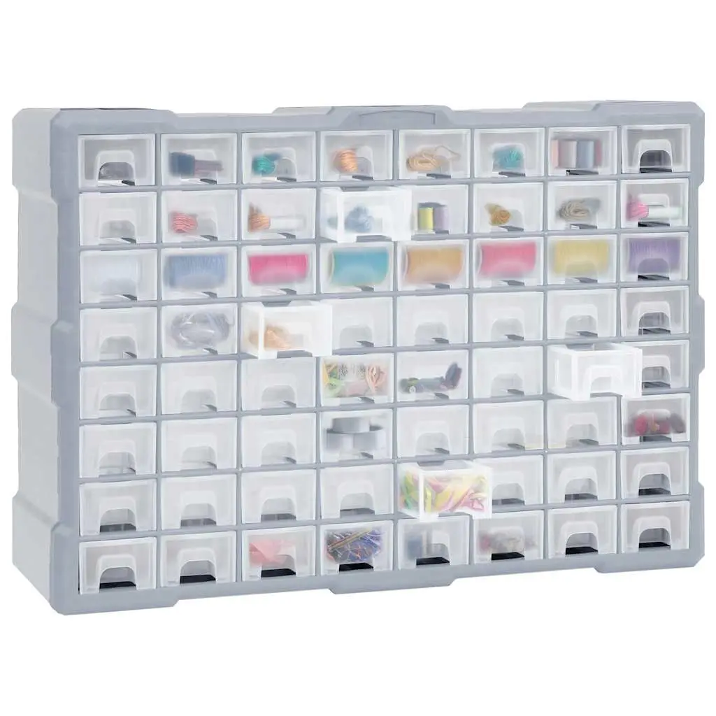 Tool Organiser Storage Box 64 Drawer Multi-Compartment Grey 52x16x37.5cm