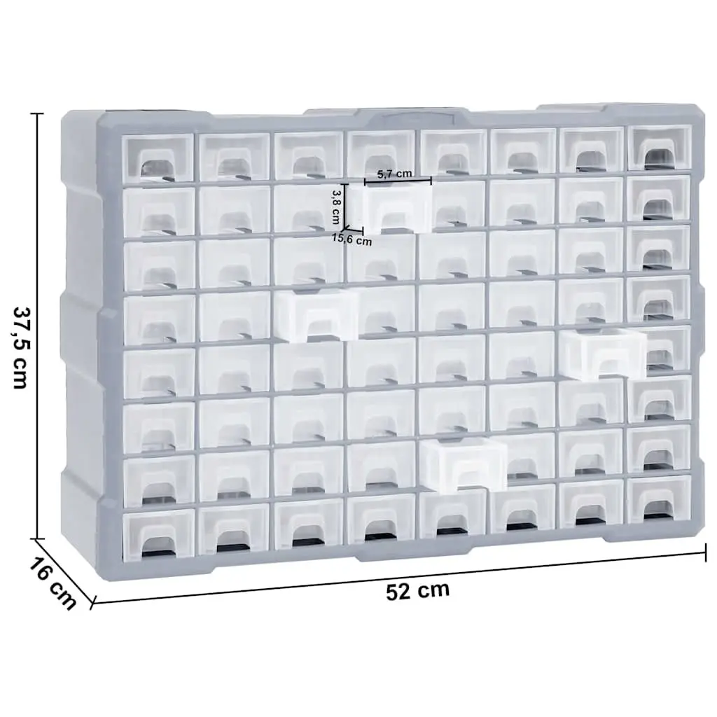 Tool Organiser Storage Box 64 Drawer Multi-Compartment Grey 52x16x37.5cm