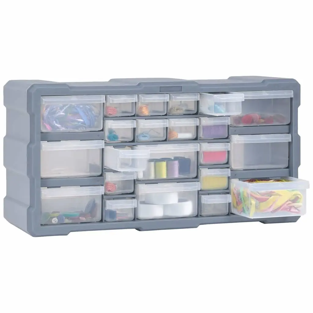 Multi-Drawer Tool Organiser Storage Box 22 Drawers Grey 49 x 16 x 25.5 cm