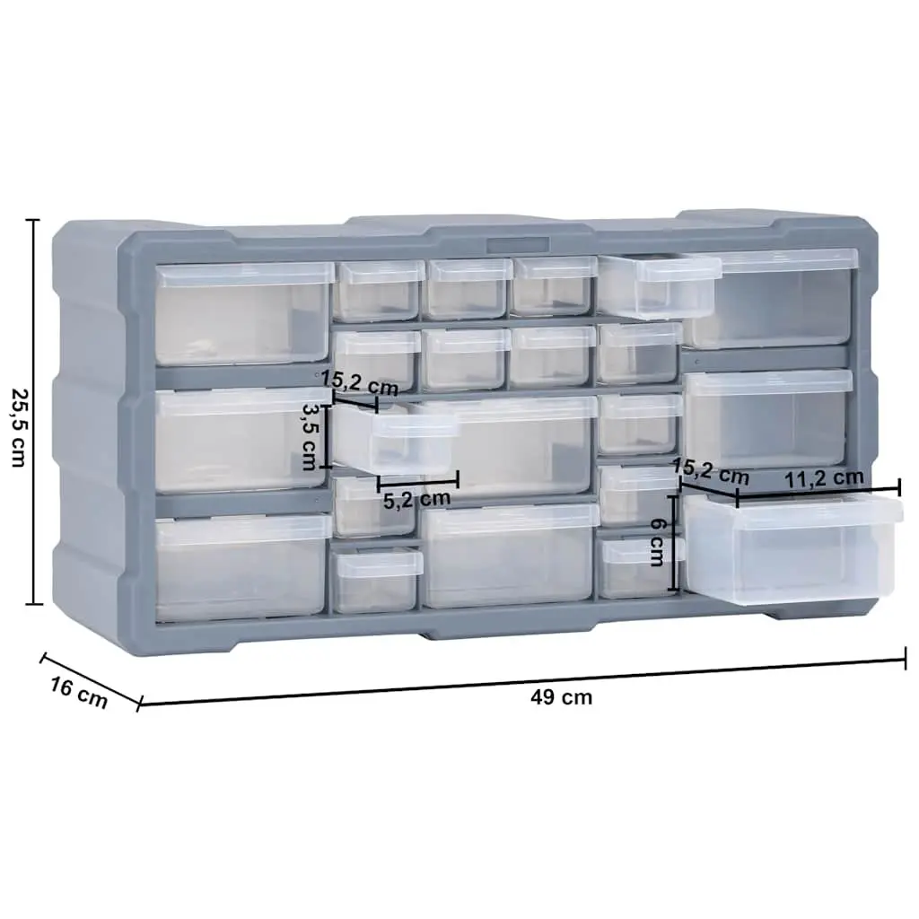 Multi-Drawer Tool Organiser Storage Box 22 Drawers Grey 49 x 16 x 25.5 cm