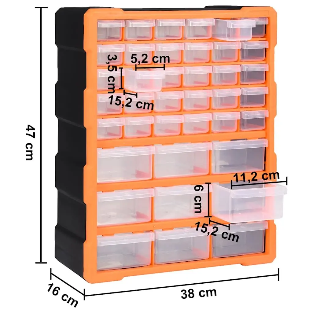 Multi-Drawer Organiser Tool Storage Box 39 Drawers Orange