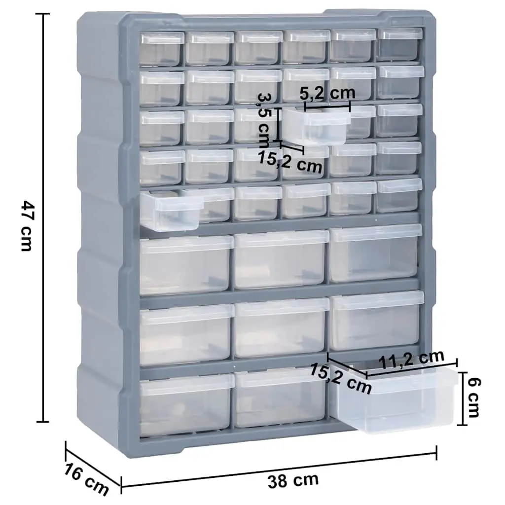 Multi-Drawer Organiser Tool Box Storage Cabinet 39 Drawers Grey