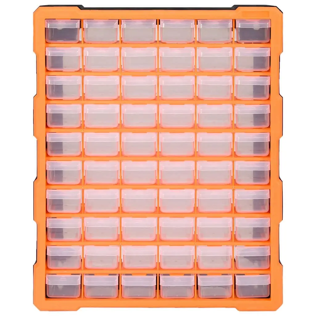 Multi-Drawer Organiser Tool Storage Box 60 Drawers Orange Impact-Resistant Plastic Wall Mount