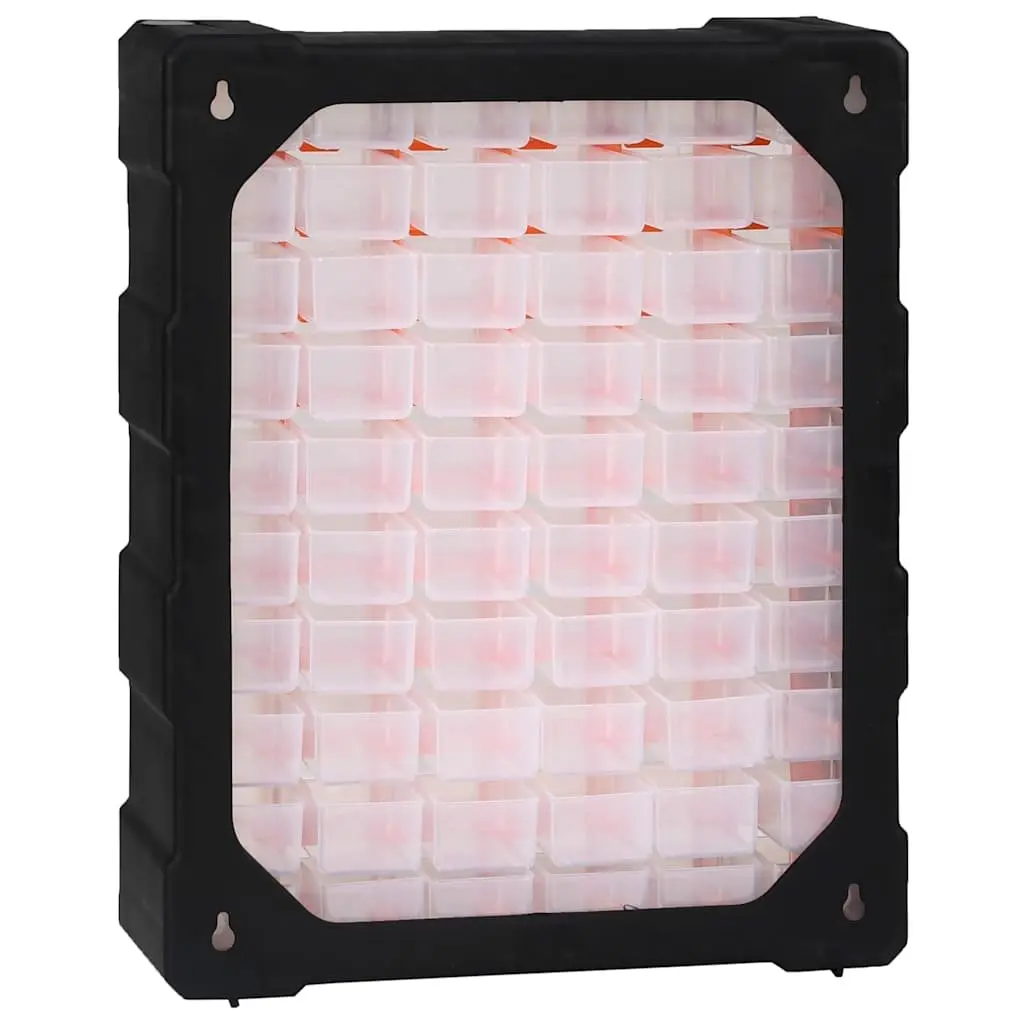 Multi-Drawer Organiser Tool Storage Box 60 Drawers Orange Impact-Resistant Plastic Wall Mount