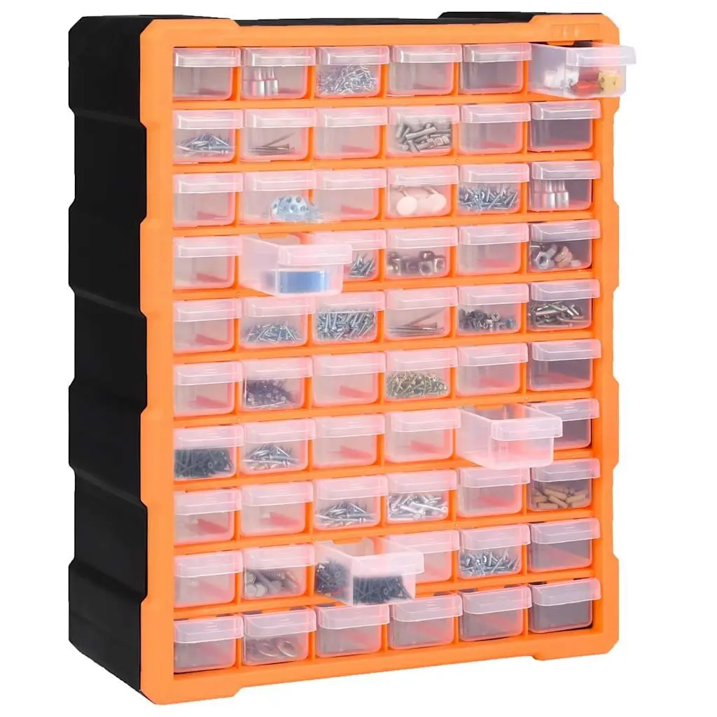 Multi-Drawer Organiser Tool Storage Box 60 Drawers Orange Impact-Resistant Plastic Wall Mount