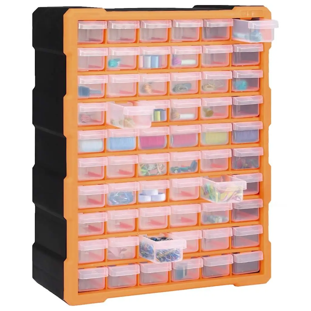Multi-Drawer Organiser Tool Storage Box 60 Drawers Orange Impact-Resistant Plastic Wall Mount