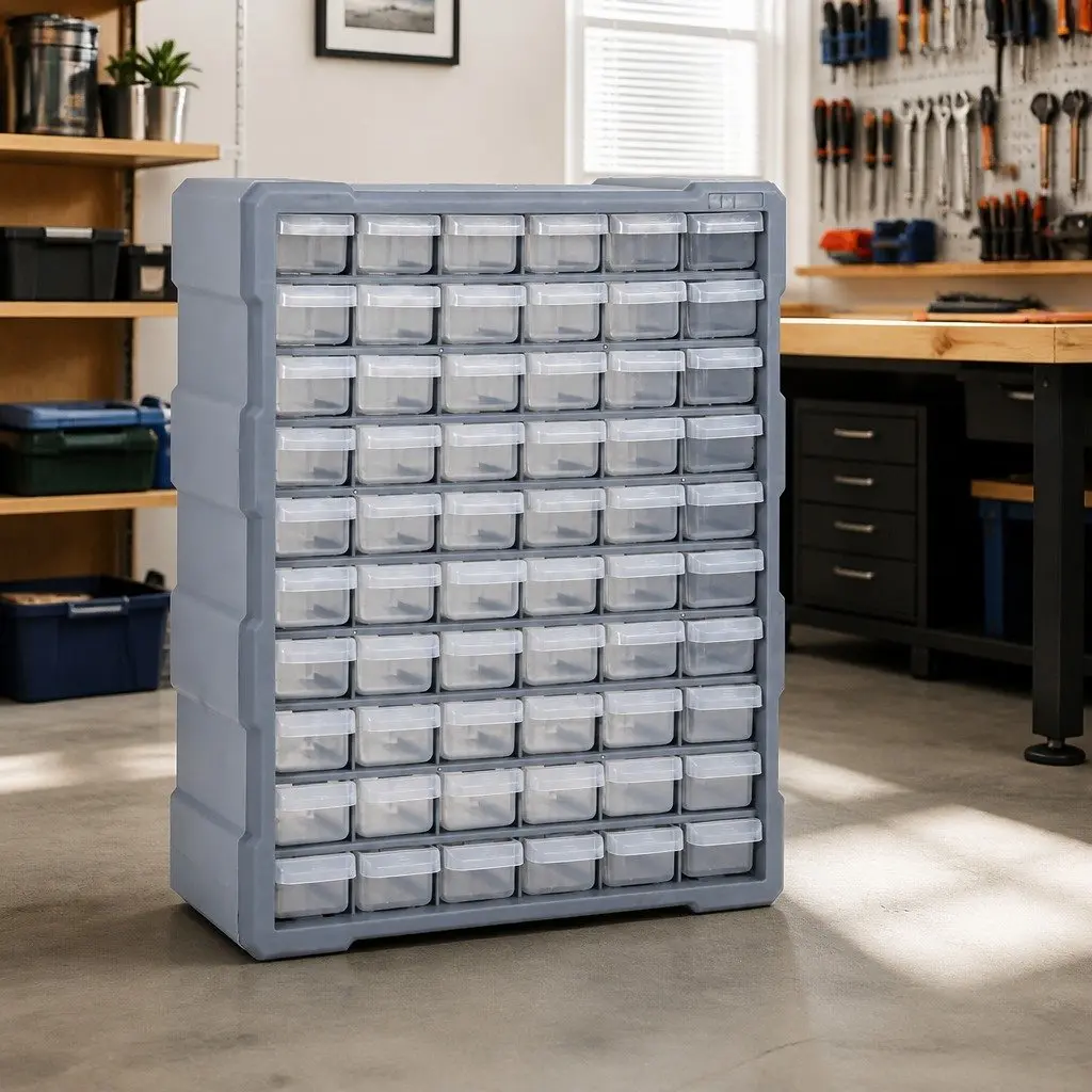 60 Drawer Tool Organiser Storage Box Workshop Hardware Grey 38 x 16 x 47.5 cm