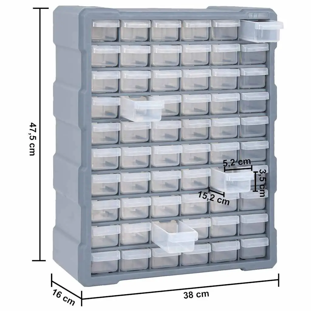 60 Drawer Tool Organiser Storage Box Workshop Hardware Grey 38 x 16 x 47.5 cm