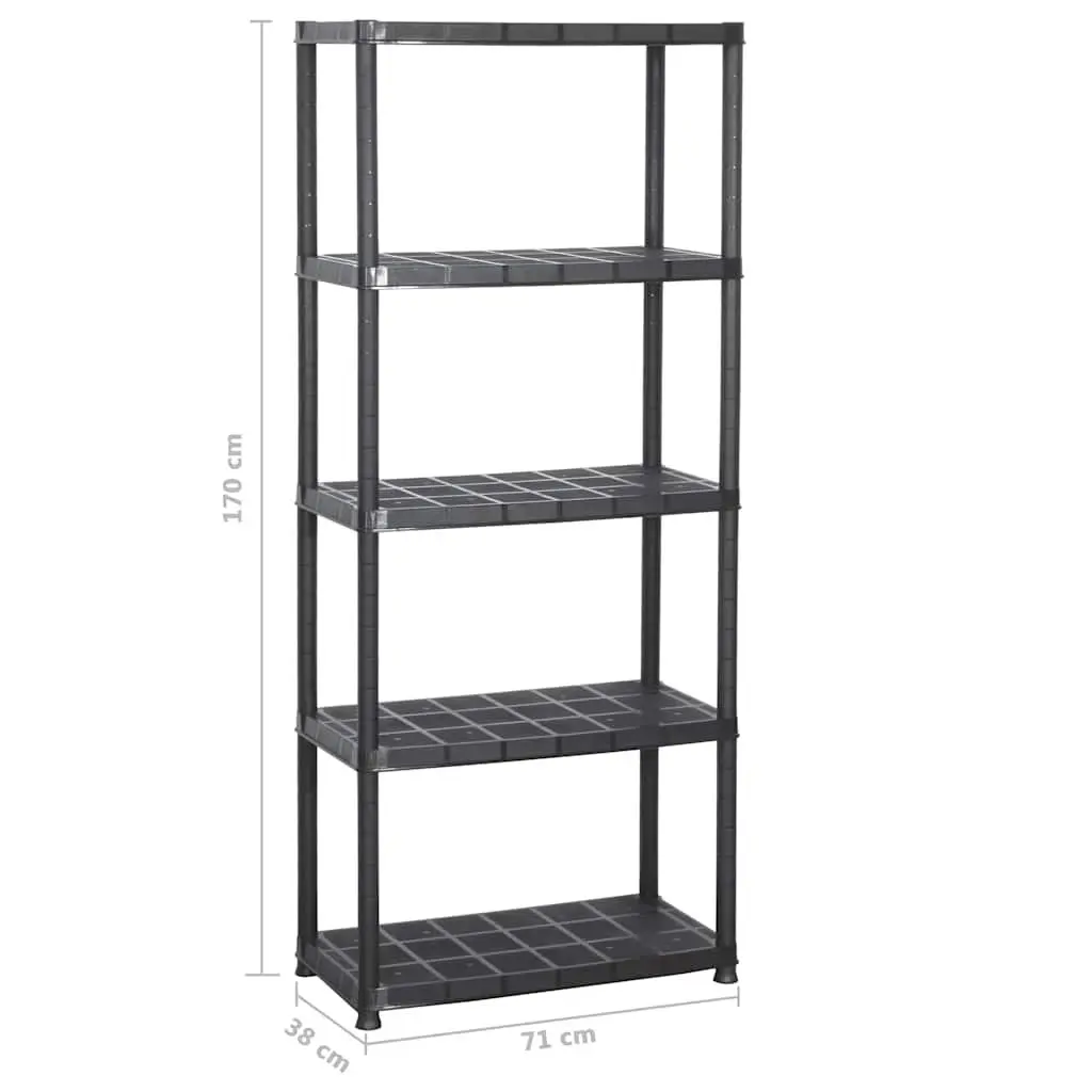 5-Tier Storage Shelf Black Plastic Shelving Unit