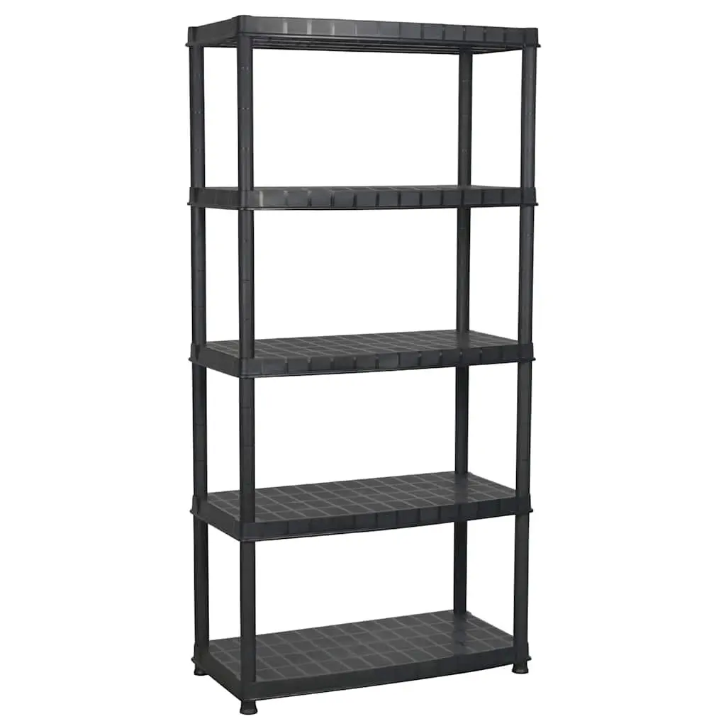 5-Tier Storage Shelf Organizer Rack Black Plastic Display Stand