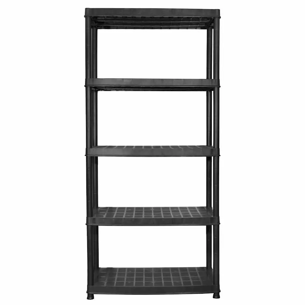 5-Tier Storage Shelf Organizer Rack Black Plastic Display Stand
