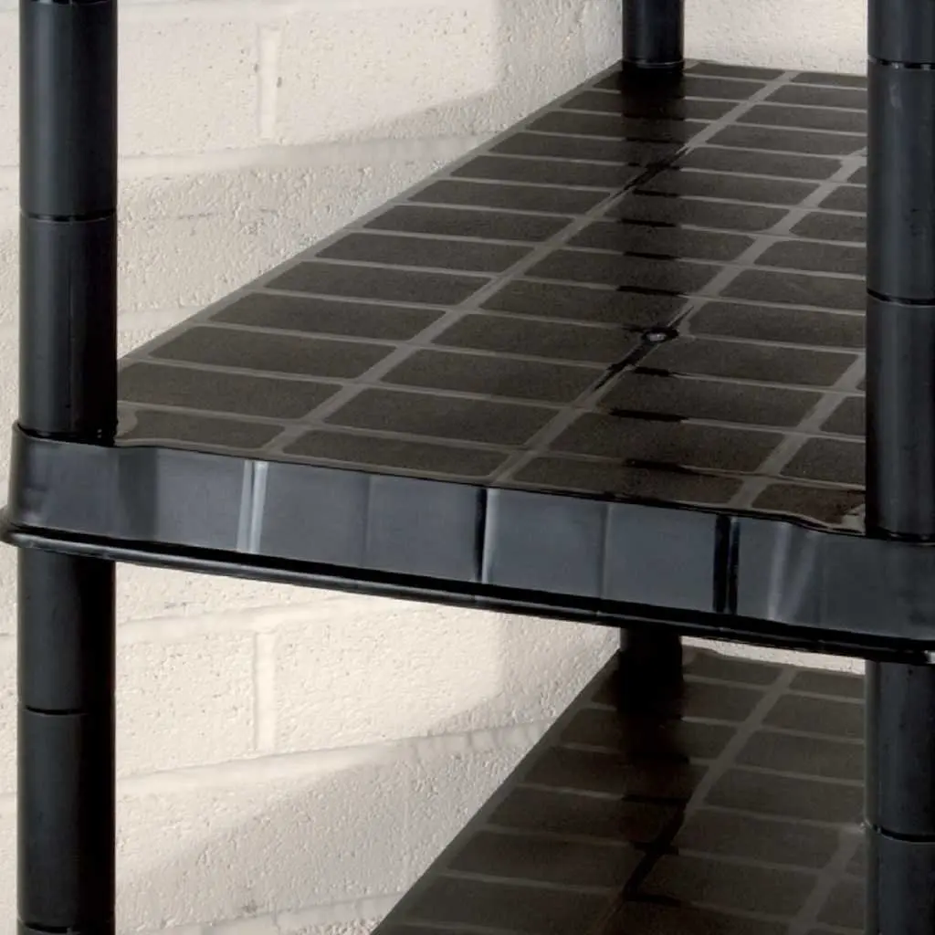 5-Tier Storage Shelf Organizer Rack Black Plastic Display Stand