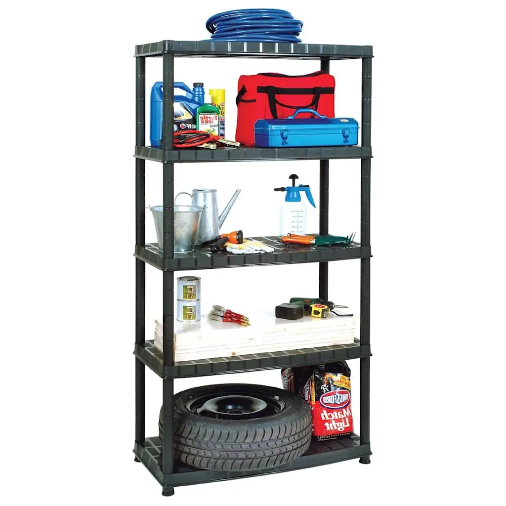 5-Tier Storage Shelf Organizer Rack Black Plastic Display Stand