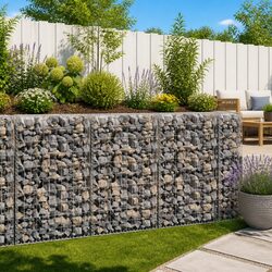 Gabion Wall Panel Galvanised Steel Fence Retaining Barrier 900x30x100 cm Silver