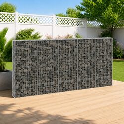 Gabion Wall Fence Panel Galvanised Steel Retaining Barrier 300x30x150cm Silver