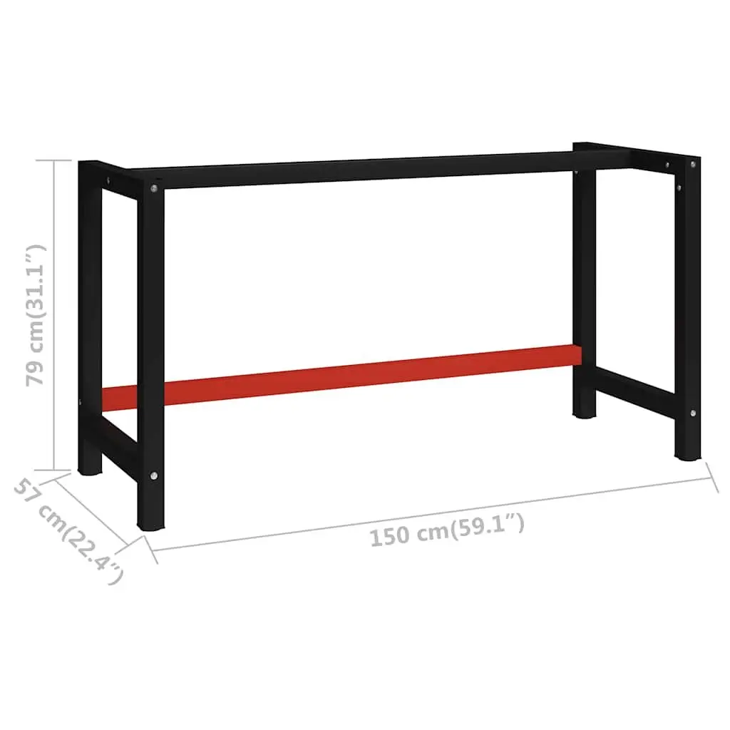 Metal Work Bench Frame Heavy Duty Table Legs 150 x 57 x 79 cm Black Red Powder Coated Industrial