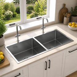 Kitchen Sink Stainless Steel Double Bowl Handmade Undermount Drop In Flush Mount