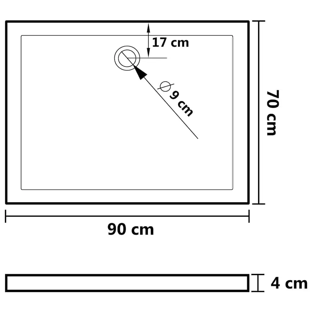 Rectangular Shower Base Tray Low Threshold 70x90 cm White