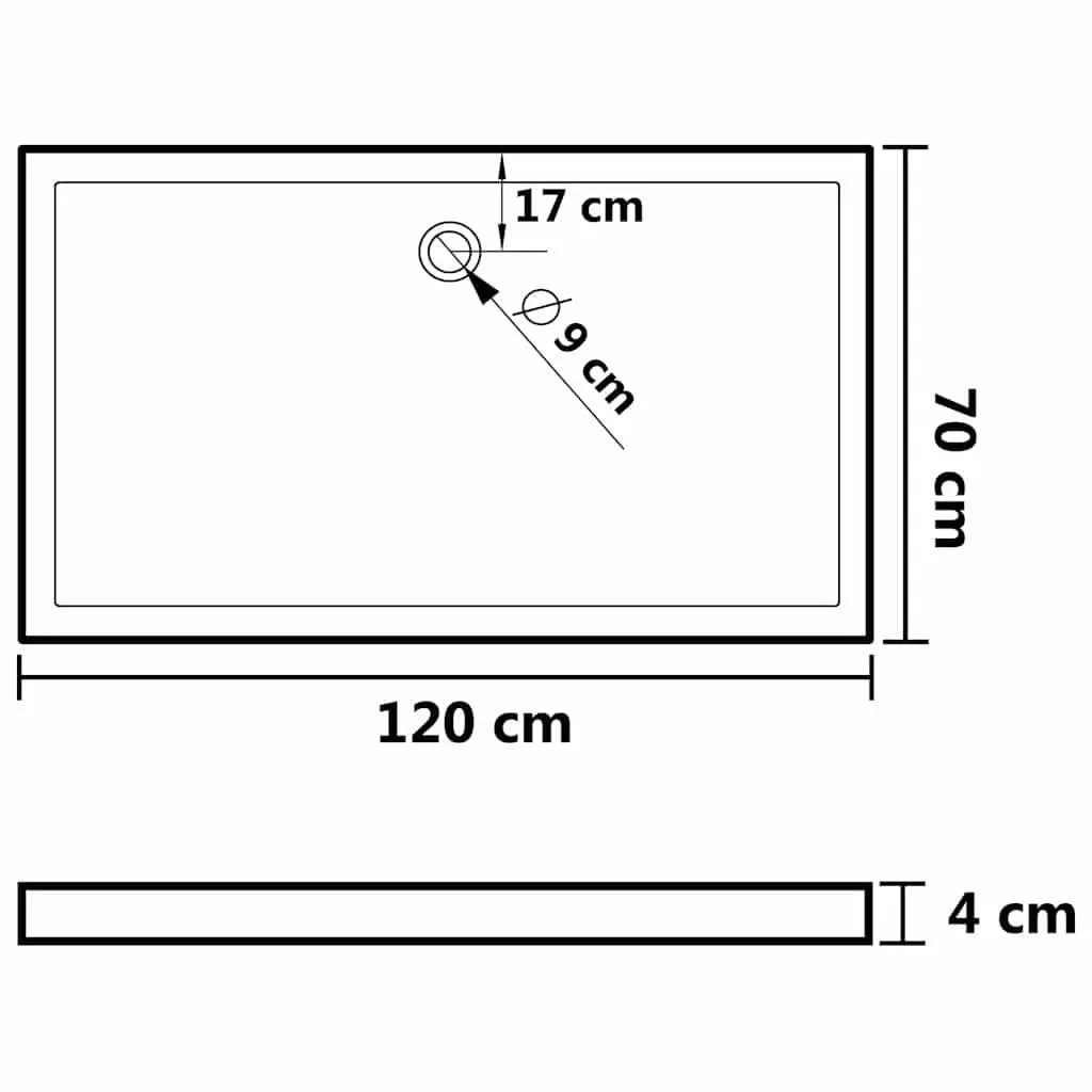 Shower Tray Base Rectangular Modern White 70x120cm Low Threshold Bath