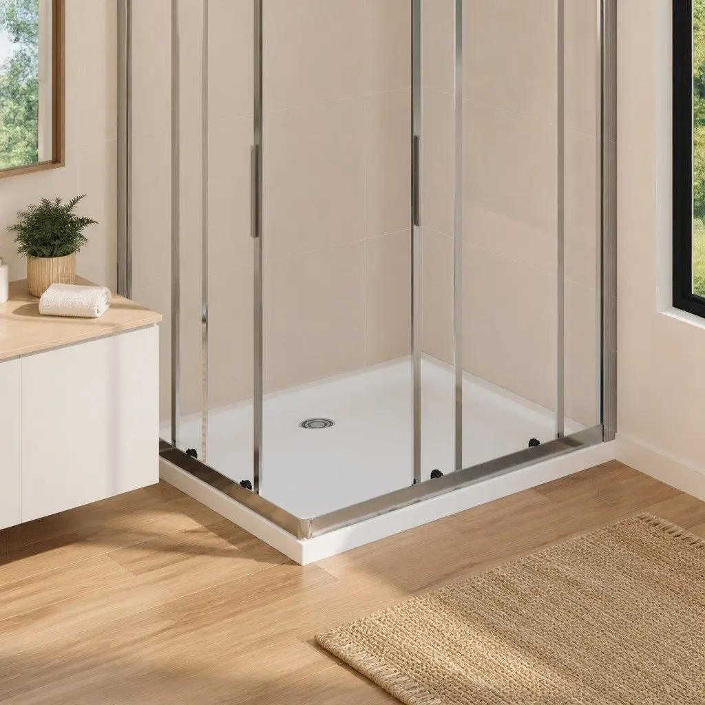 Rectangular Shower Base Tray White 80x90 cm Low Threshold Modern Bathroom