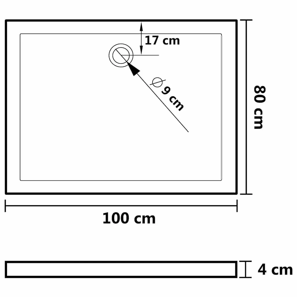 Black Shower Base Tray 80x100cm with Low Threshold
