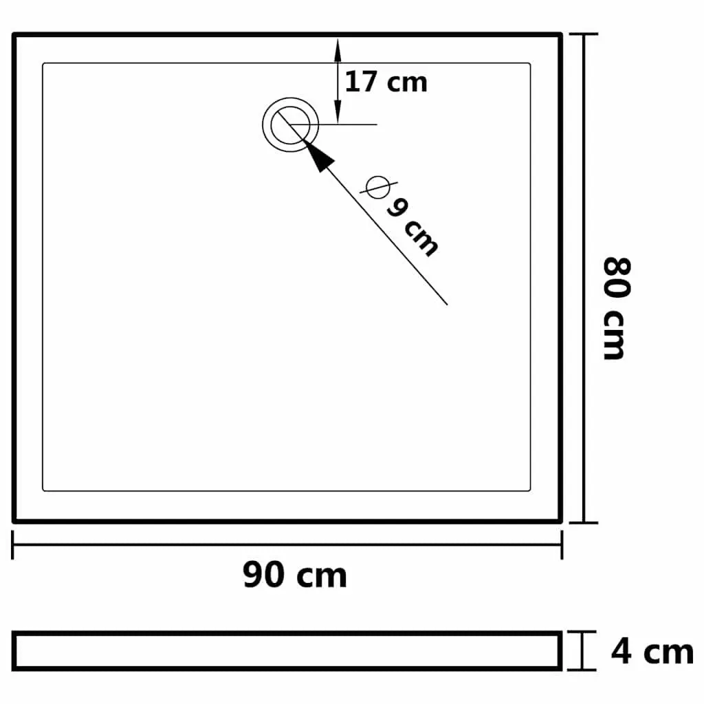 Rectangular Shower Base Tray Black Low Threshold 80x90 cm Modern Bathroom