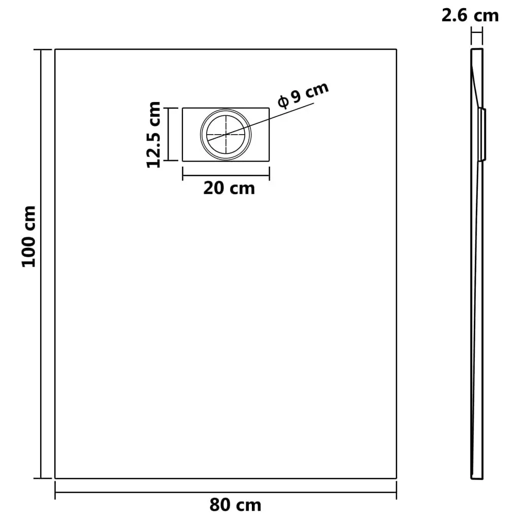Low Profile Shower Tray Grey Slate Stone 100x80 cm Skid Resistant Bathroom