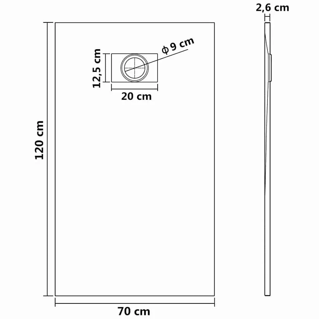 Shower Base Tray Low Profile 120x70 cm Grey