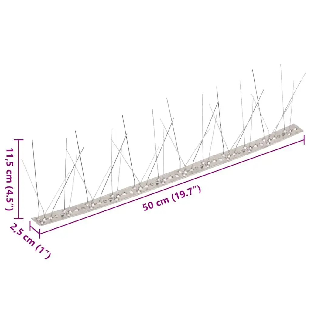 Bird & Pigeon Spikes 5-Row Stainless Steel Anti-Bird Deterrent 20m Silver
