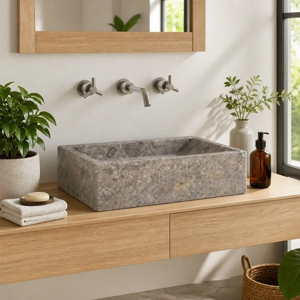 Marble Bathroom Basin Sink 45x30x12cm in Grey
