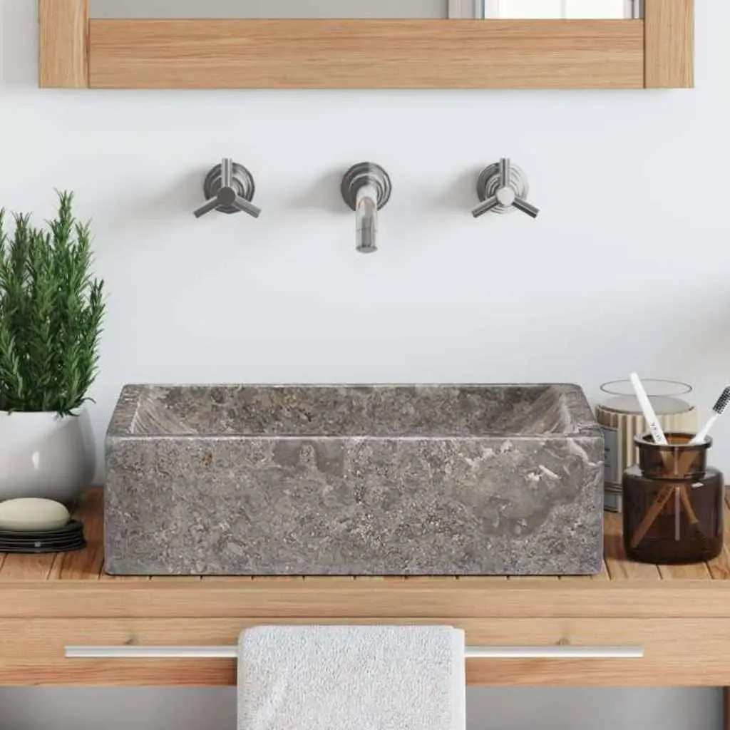 Bathroom Sink Marble Basin 45x30x12cm Grey High Gloss Modern Fixture