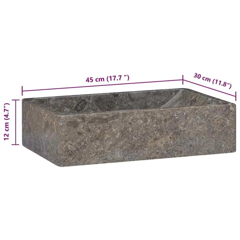 Bathroom Sink Marble Basin 45x30x12cm Grey High Gloss Modern Fixture