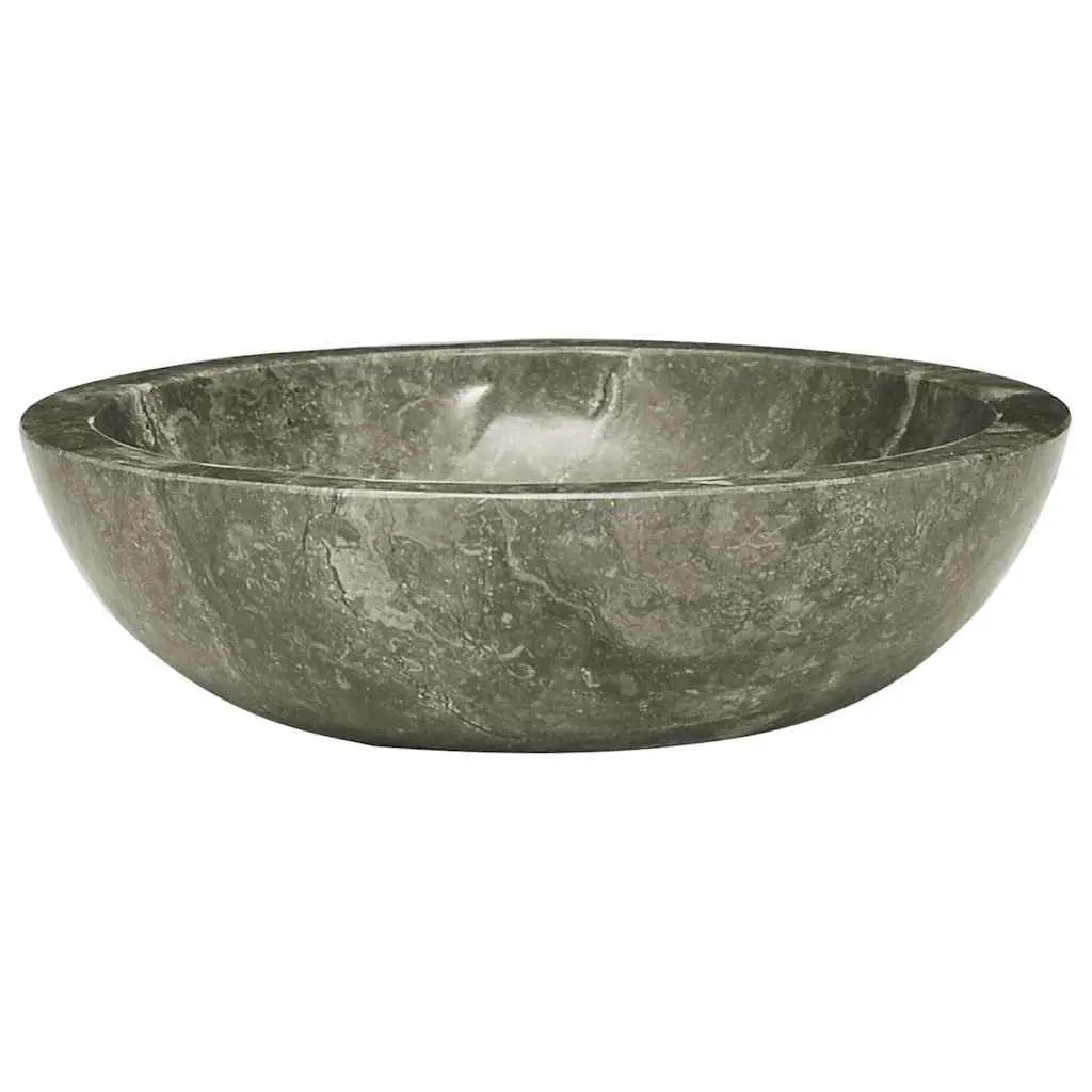 Bathroom Sink Round Grey Marble 40cm Diameter Handmade Natural Stone