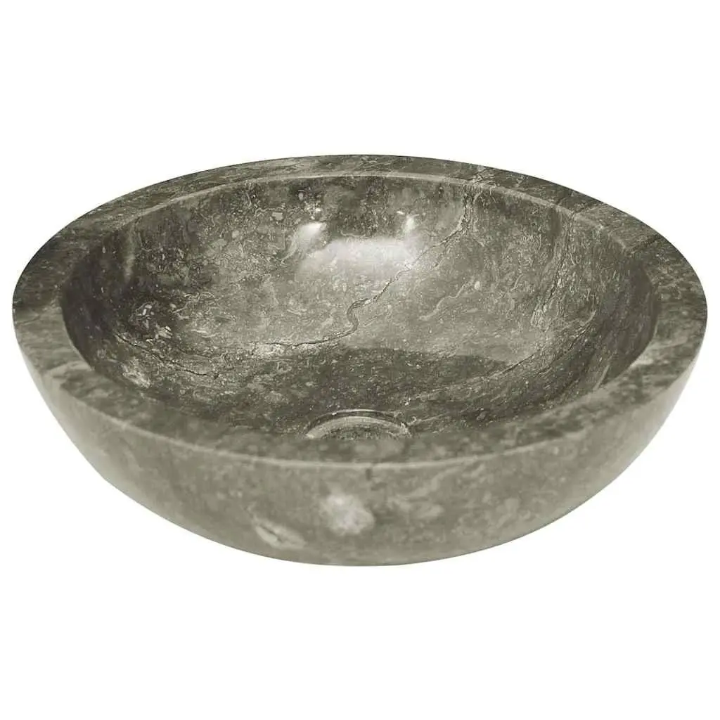 Bathroom Sink Round Grey Marble 40cm Diameter Handmade Natural Stone