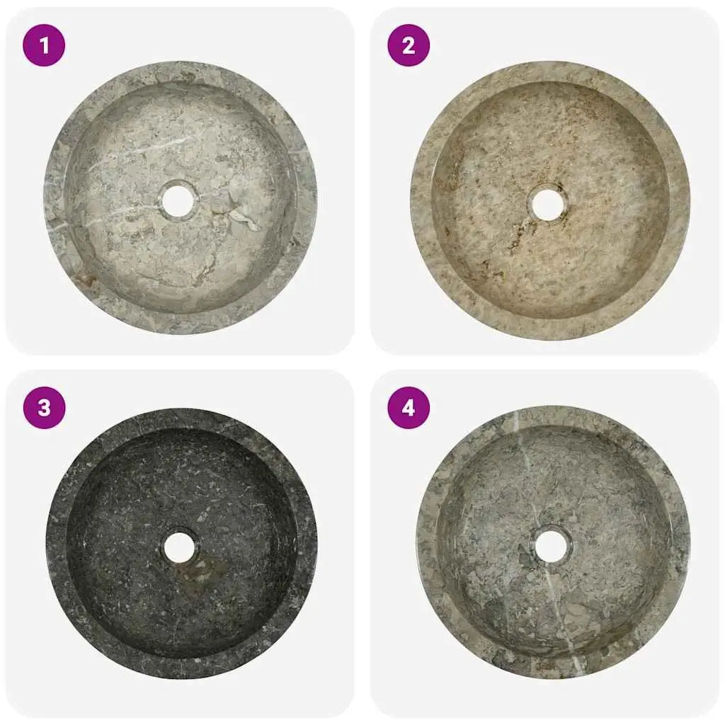 Bathroom Sink Round Grey Marble 40cm Diameter Handmade Natural Stone
