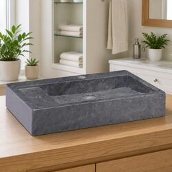 Black Marble Bathroom Basin Sink 58x39x10 cm Modern Vessel Handmade Countertop