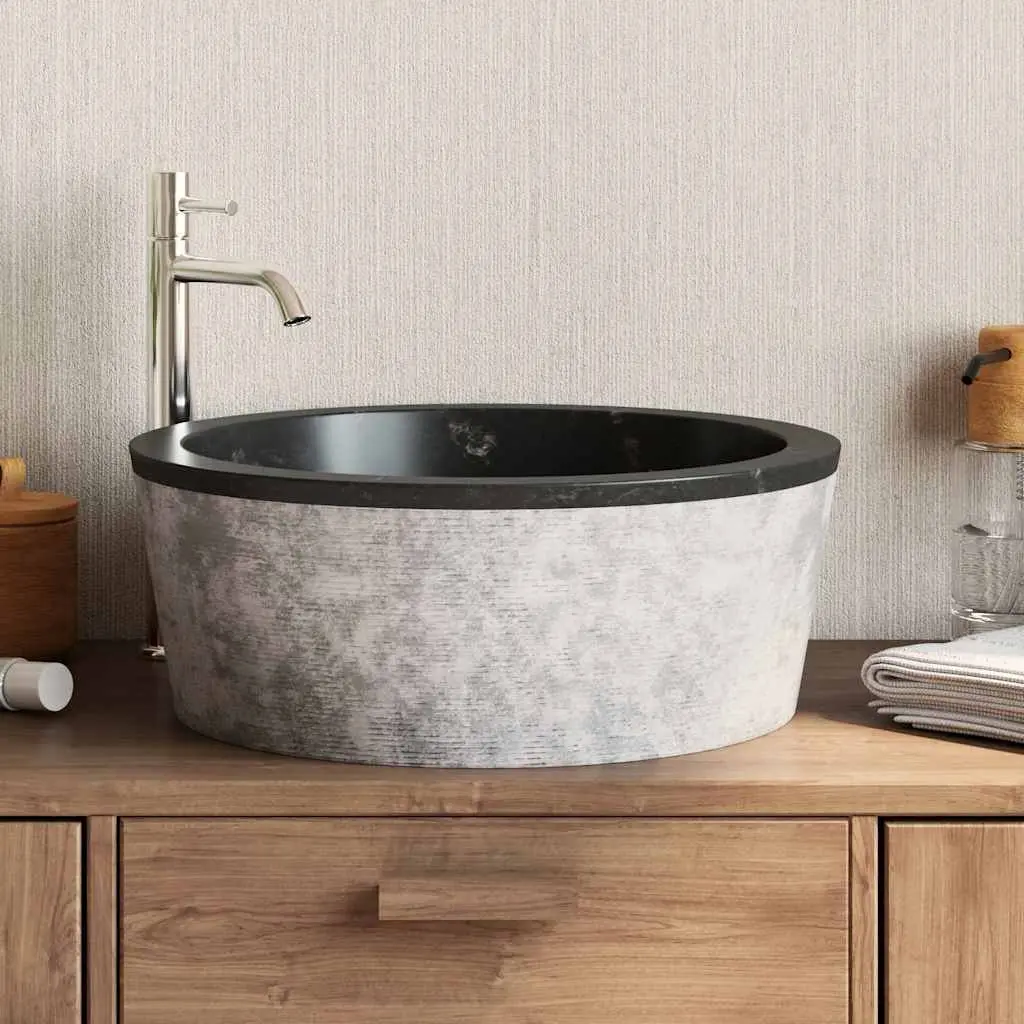 Marble Bathroom Basin Sink Round Vessel Bowl 40cm Black