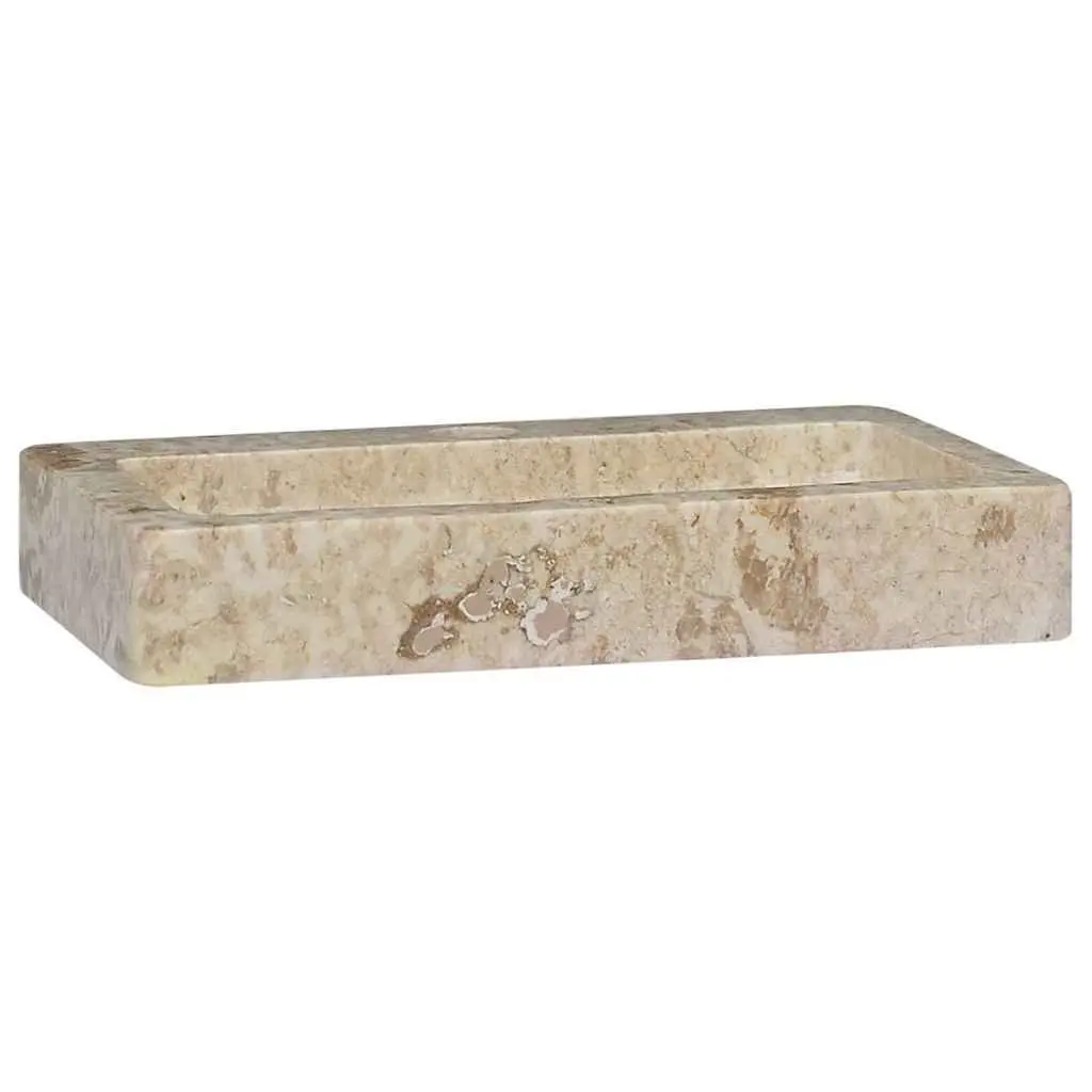 Wall-mounted Bathroom Basin Cream Marble Sink Washroom Vanity Fixture Modern