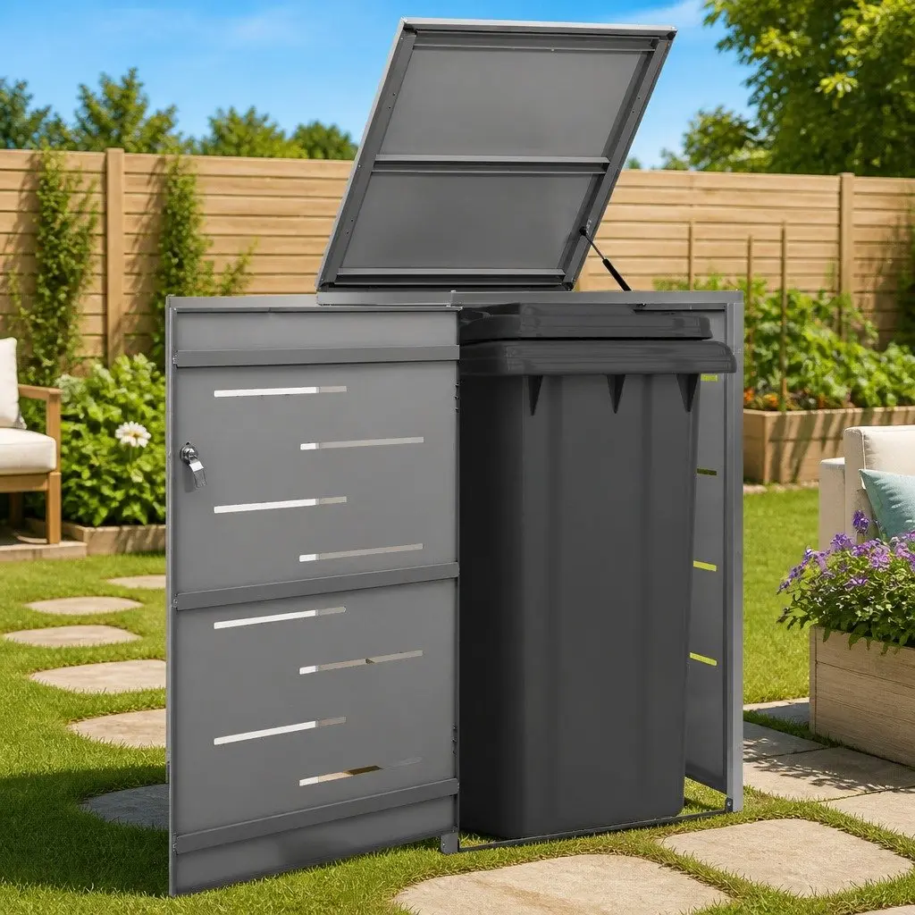 Wheelie Bin Shed Garden Waste Container Enclosure Lockable 69 x 77.5 x 115 cm Galvanised Steel Stainless Steel