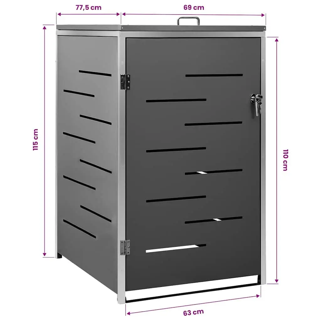 Wheelie Bin Shed Garden Waste Container Enclosure Lockable 69 x 77.5 x 115 cm Galvanised Steel Stainless Steel
