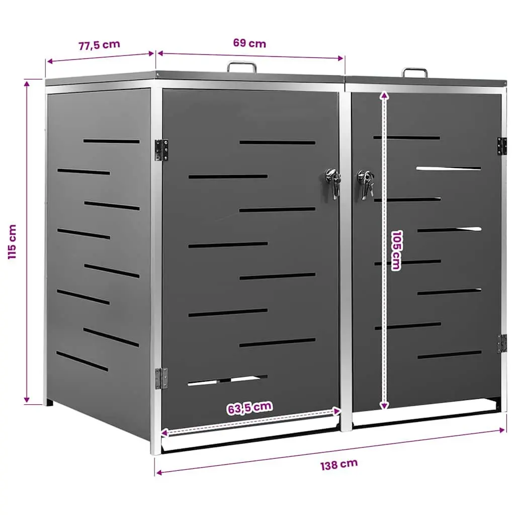 Double Wheelie Bin Shed Garden Waste Container Storage 138x77.5x115cm Anthracite
