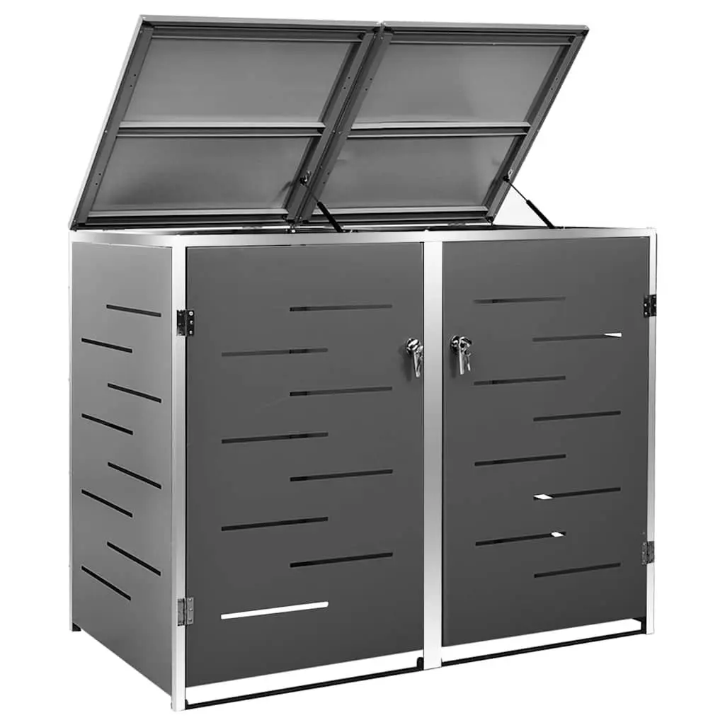 Double Wheelie Bin Shed Garden Waste Container Storage 138x77.5x115cm Anthracite