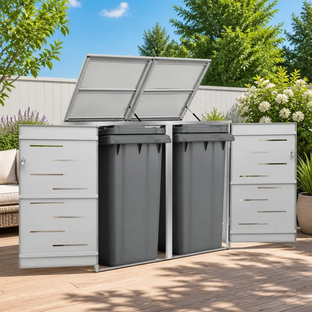 Double Wheelie Bin Shed for Garden Waste